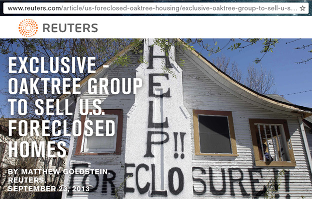 Reuters headline about Oaktree and foreclosures